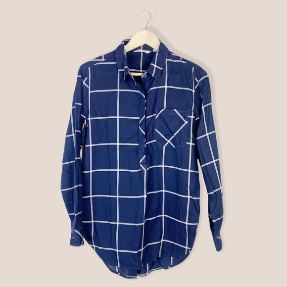 Athleta Tops - Athleta Brand Plaid Pullover Blouse Sz S Navy